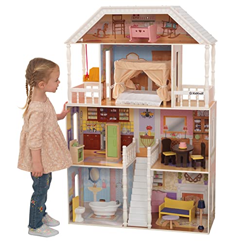 KidKraft Savannah Wooden Dollhouse, Over 4 Feet Tall with Porch Swing and 14 Accessories,Gift for Ages 3+