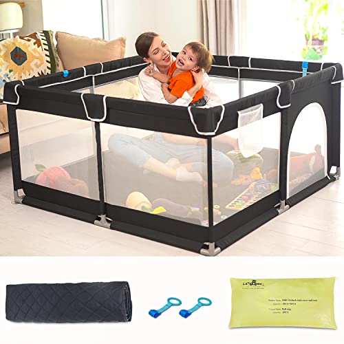 Baby Playpen with Mat, Letfonmo Play Pens for Babies and Toddlers, Baby Play Yards No Gaps, Playpen with Gate, Indoor & Outdoor Kids Activity Center, Safety Baby Fence Play Area for Apartment