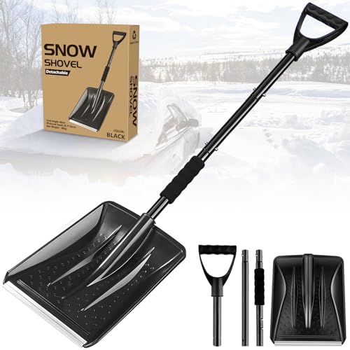 Snow Shovel Kit for Car Emergency, 4 Sections Collapsible Sport Utility Shovel Portable Snow Scoop Sand Mud Snow Removal Tool for Driveway, Camping and Outdoor Activities,Black