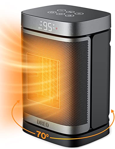Dreo Space Heaters for Indoor Use, Portable Heater with 70°Oscillation, 1500W PTC Ceramic Electric Heater with Digital Thermostat, Fast Safety Heating, 12h Timer, Quiet Small Heater for Office Home