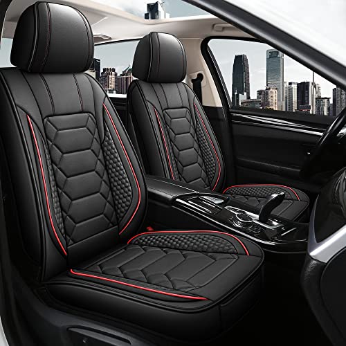 HAIYAOTIMES Leather Car Seat Covers Front Pair, Waterproof Faux Leather Seat Covers for Cars, Non-Slip Car Interior Covers Universal Fit for Most Cars Sedans Trucks SUVs, Black/Red