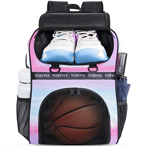 Basketball Bag, Large Basketball Backpack with Shoe Compartment and Ball Holder for Kids Boys Girls, Water Resistant Youth Soccer Bag for Sport Training Equipment Fits Volleyball Football Gym Floral