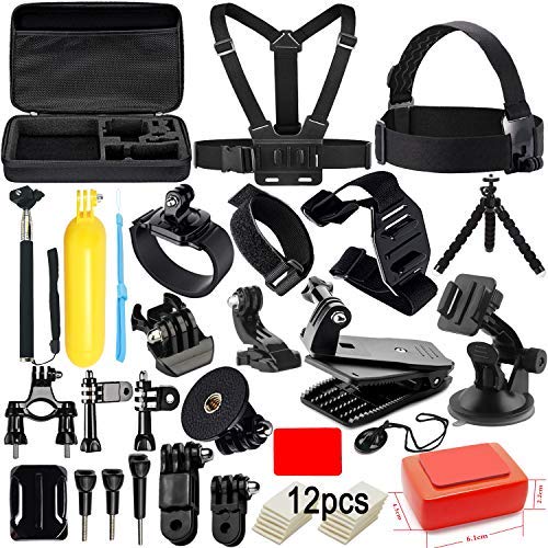 Action Camera Accessories Kit for GoPro Hero 7 6 5 4 3+ Session Accessory Bundle Set for Action Camera SJ4000 SJ5000 SJ6000 Xiaomi Yi Handle+Head Strap+Chest Strap+Carrying Case for Christmas