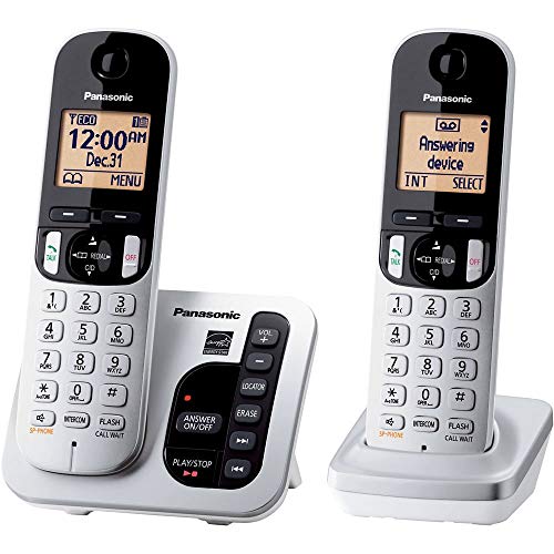 Panasonic KX-TGC222S DECT 6.0 2-Handset Landline Telephone with Answering Machine Illuminated Handset Keypad Amber Backlit Display (Renewed)