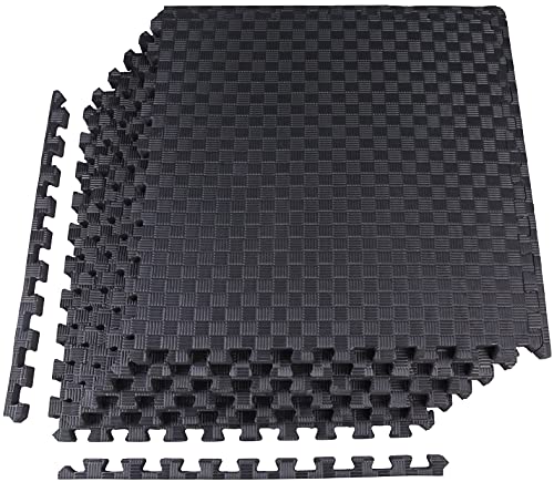 BalanceFrom 1' EXTRA Thick Puzzle Exercise Mat with EVA Foam Interlocking Tiles for MMA, Exercise, Gymnastics and Home Gym Protective Flooring (Black), 24 Square Feet