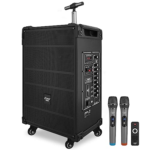 Pyle 12'' Portable Wireless Bluetooth Speaker System - Built-in Rechargeable Battery, Wireless Microphone, USB/Micro SD/FM - 80 Watt - FM Radio with Digital LED Display, PWMA1299A