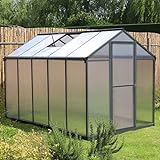 VEIKOU Greenhouse for Outdoor Heavy Duty Polycarbonate, 6' x 10' Garden Plants Green House Kit with Aluminum Frame, Lockable Door and Rain Gutter for Backyard Winter, Grey