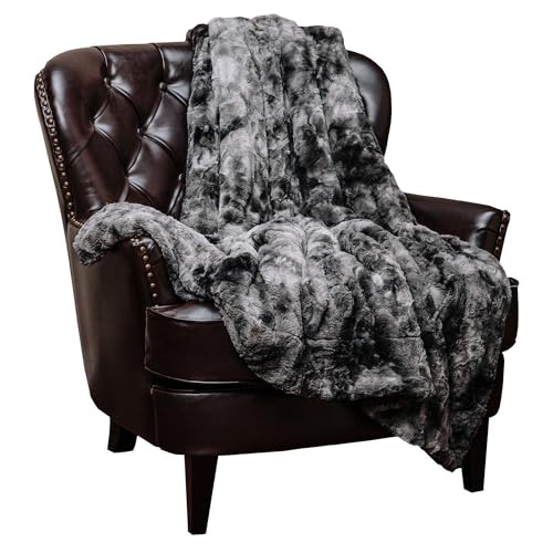 Chanasya Premium Wolf Faux Fur Throw Blanket - Soft, Fuzzy Sherpa & Minky Throw Blanket - for Bed or Couch - 50' x 65” - Gray