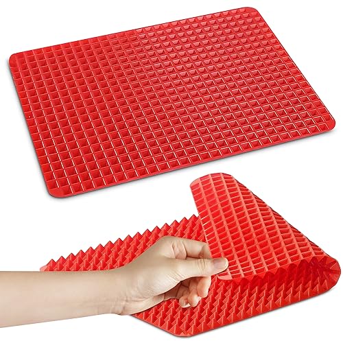 Silicone Baking Mat Red Pyramid Non Stick Baking Cooking Mat Microwave Bacon Cooker Pastry Mats Red BBQ Grill Mat Baking Supplies - 16 X 11'' Healthy Food Grade Silicone Mats For Kitchen Counter
