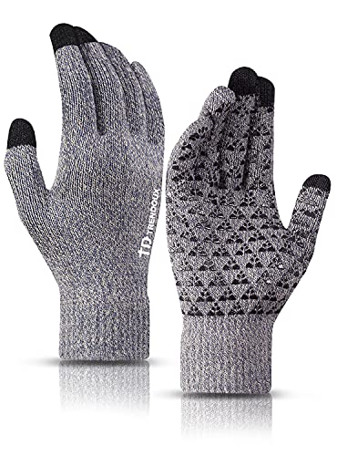 TRENDOUX Winter Gloves, Knit Warm Texting Touch Screen Gloves for Men Women - Anti-Slip - Elastic Cuff - Thermal Soft Lining - Hands Warm in Cold Weather - Light Gray - M
