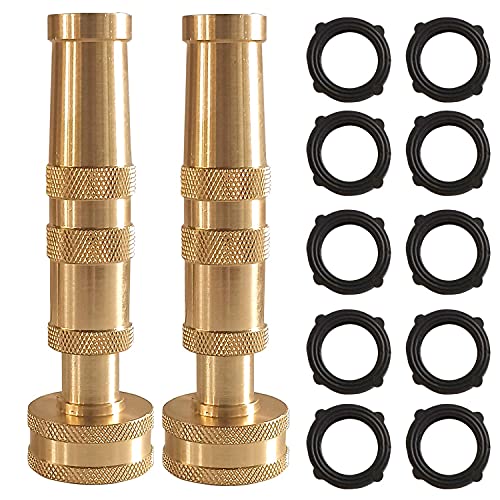 Hourleey Adjustable Twist Hose Nozzle, 4' Heavy-Duty Brass Hose Nozzle with 10 Garden Hose Rubber Washers, 2 Pack