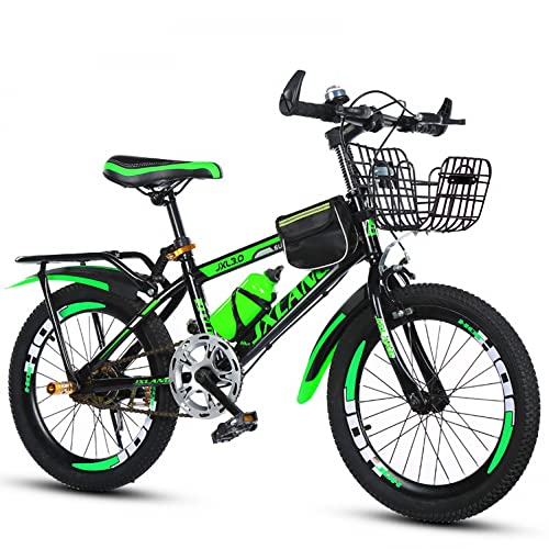 Children's Bicycles 20 Inch Boys and Girls Bikes Variable Speed Mountain Kids Bike Sports Outdoor Cycling for 8-12 Years Old Kids with Water Bott and Bag (Dark green frame,20 inch)