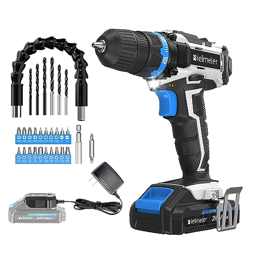 Bielmeier 20V MAX Cordless Drill Set, Power drill kit with Lithium-Ion and charger,3/8 inches Keyless Chuck, Electric Drill with Variable Speed, LED and 29pcs Drill Bits (BCDK-29)…