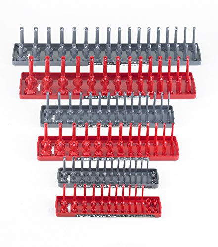 Hansen Global 92000 SAE & Metric, 2-Row Socket Tray Set - 6-Pieces, Red & Grey