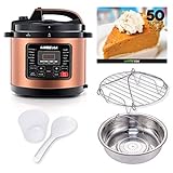 GoWISE USA 8-Quarts 12-in-1 Electric Pressure Cooker + 50 Recipes for your Pressure Cooker Book with Measuring Cup, Stainless Steel Rack and Basket, Spoon (Copper)