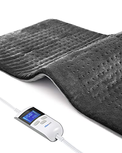 Boncare LCD Digital Control Extra Large Heating Pads for Back Pain Relief and Cramps with Auto Shut Off Fomentera de Calor Super Soft Moist / Dry Heat 12” x 24” (Dark Gray)