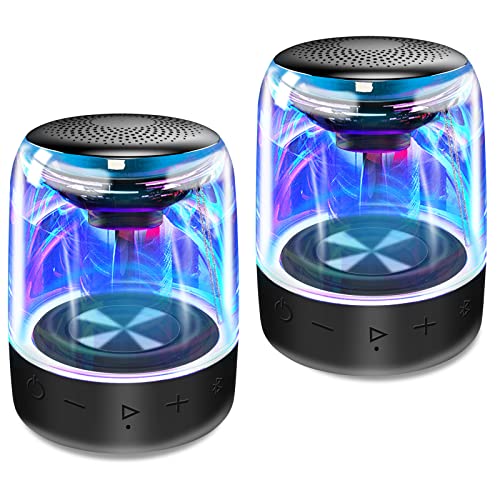 MEGATEK Dual T4-Pro IPX5 Waterproof Portable Bluetooth Speakers with Cool LED Lights & Wireless Stereo Pairing, 12 Watts Loud 360° HD Sound & Rich Bass, Small Speaker Set for Outdoor, Shower, & Pool
