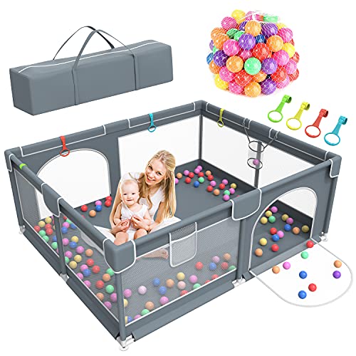 Baby Playpen, 79 x 63 Inches Extra Large Playpen with 50 PCS Ocean Balls, Indoor & Outdoor Kids Activity Center, Infant Safety Gates with Breathable Mesh,Sturdy Play Yard for Babies and Toddlers