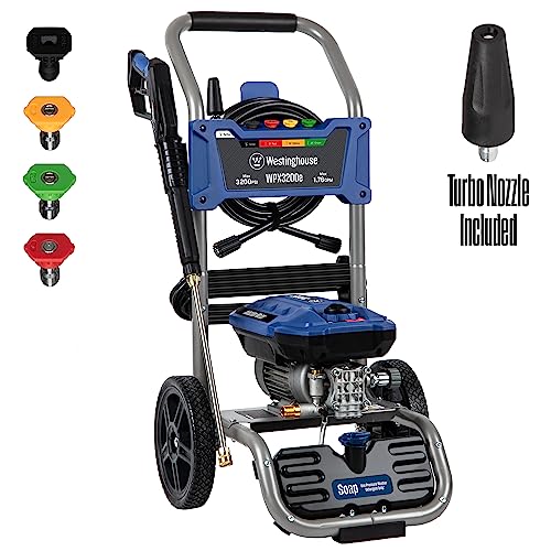 Westinghouse WPX3200e Electric Pressure Washer, 3200 PSI and 1.76 Max GPM, Induction Motor, Onboard Soap Tank, Spray Gun and Wand, 5 Nozzle Set, for Cars/Fences/Driveways/Homes/Patios/Furniture