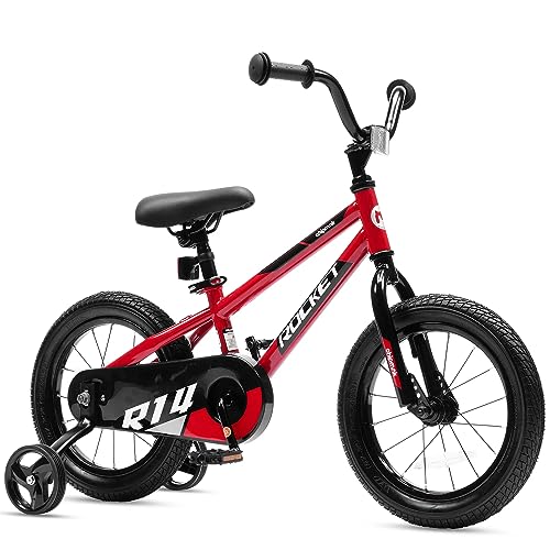 Royalbaby Rocket Kids Bike Toddlers 12 14 16 18 Inch Wheel Bicycle Beginners Boys Girls Ages 4-7 Years with Training Wheel, Red