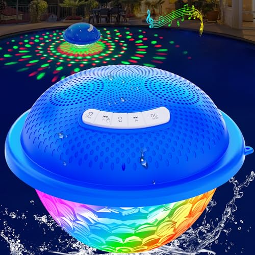 KingSom Bluetooth Pool Speaker,Floating Pool Speaker with Colorful Lights,Hot Tub Speaker IP68 Waterproof Pool Speaker,16W Loud Stereo Sound Bluetooth Speaker,TWS Pairing Floating Speaker for Pool