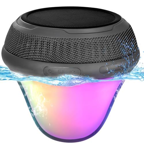 EMPERSTAR Portable Bluetooth Pool Speaker with Colorful Lights, IPX7 Waterproof Floating Hot Tub Speaker, 360° Loud Stereo Sound, TWS, Type-C/Wireless/Solar Charging, for Pool Shower Travel