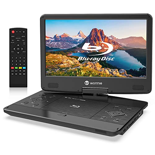 WONNIE 16.9' Portable Blu-Ray DVD Player with 14.1' 1080P Full HD Large Screen, High Volume Speakers, 4 Hrs Rechargeable Battery, Support Dolby Audio, HDMI Out, AV in, USB/SD Card, Last Memory