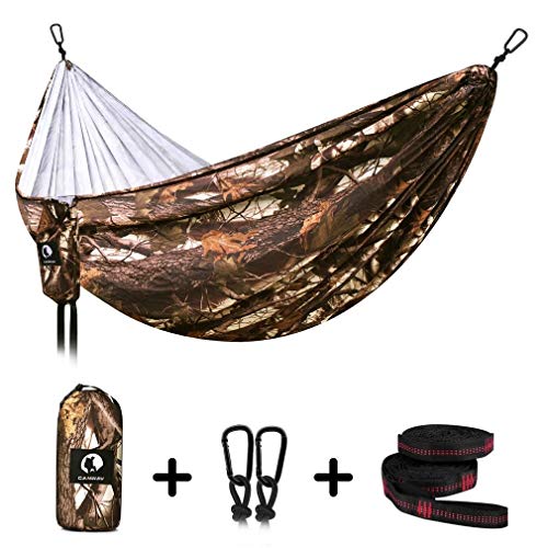 Canway Double Camping Hammock-Outdoor Lightweight Portable Parachute Nylon Hammock with Tree Straps for Backpacking, Travel,Beach,Yard(Leaves)