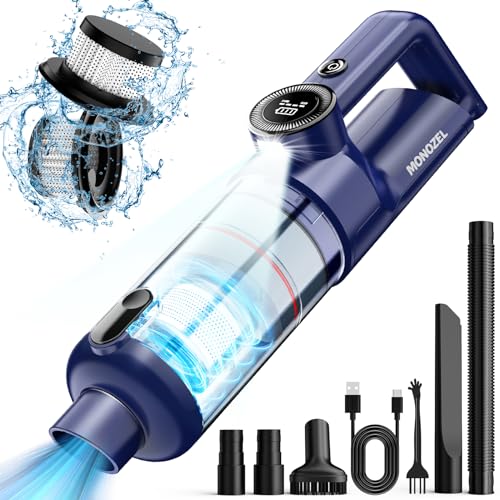 MONOZEL Handheld Vacuum Cordless - Car Vacuum Cleaner with Brushless Motor, 15000Pa Strong Suction Vacuum with LED Light, Type C Port, 2 Fliters, Portable Hand Vacuum for Home, Pet and Car