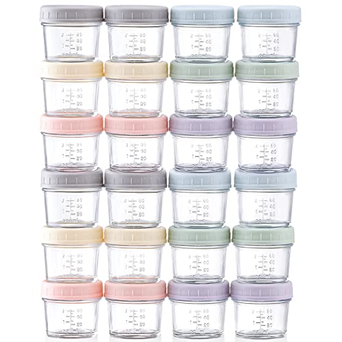 VITEVER 24-Pack Glass Baby Food Storage Containers - 4 oz Baby Food Storage Jars With Lids, Baby Food Maker, Microwave, Dishwasher & Freezer Safe