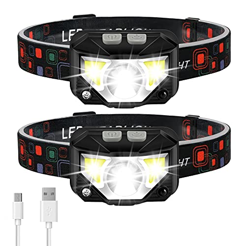 Headlamp Flashlight, LHKNL 1100 Lumen Ultra-Light Bright LED Rechargeable Headlight with White Red Light, 2-PACK Waterproof Motion Sensor Head Lamp, 8 Modes for Outdoor Camping Running Cycling Fishing
