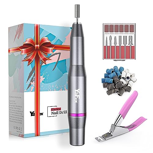 YaFex Electric Nail Drill Machine, Electric Nail File Kit Professional Manicure Pedicure Tool with Acrylic Nail Clipper, Portable E Filer for Acrylic Gel Nails, Shaping, Polishing, Filing