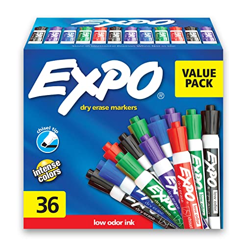EXPO Low Odor Dry Erase Marker | Chisel Tip Markers | Whiteboard Markers, Assorted, 36 Count