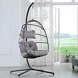 Brafab Swing Egg Chair, Hammock Chair, Hanging Chair,Aluminum Frame and UV Resistant Cushion with Steel Stand for Indoor Outdoor Patio Porch Bedroom Wicker Rattan Hand Made Chair 350LBS Capacity
