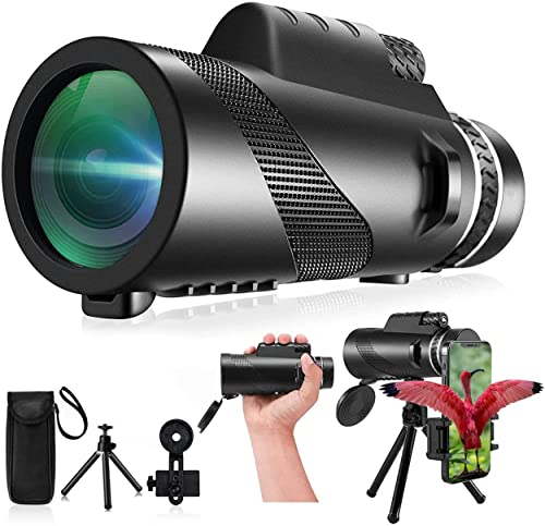 80X100 2023 Monocular Telescope High Powered Monocular with Smartphone Adapter & Metal Tripod - BAK4 Prism Monocular with Clear Low Light Vision for Wildlife Hunting Camping Travelling