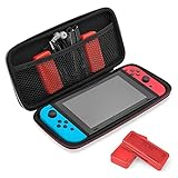TALK WORKS Travel Case for Nintendo Switch Carrying Case Storage, Durable Dual Zippers, Rugged Handle, Side Pocket Divider Sleeve (Includes 2 Game Card Holder Cases - Holds up to 8 Game Cards)