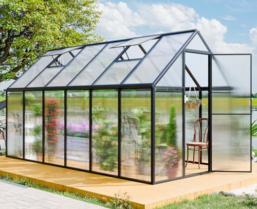 12x6 FT Polycarbonate Greenhouse, Greenhouses for Outdoors, Green House Kit, Walk in Green Houses for Backyard Outside Garden, Heavy Duty Green House for Outside, Greenhouse Kit