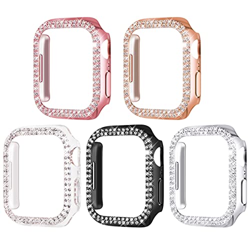 Surace 45mm Case Compatible with Apple Watch 8 & 7 Case, Bling Cover Diamond Bumper Protective Case Replacement for Apple Watch Series 8 Series 7 45mm, 5 Packs, Rose Gold/Pink/Black/Silver/Clear