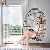 Foldable Wicker Chair,Hanging Egg Chair, Hammock Chair,Swing Chair with Cushion and Pillow, Rattan Chair,Lounging Chair for Indoor Outdoor Bedroom Patio Garden