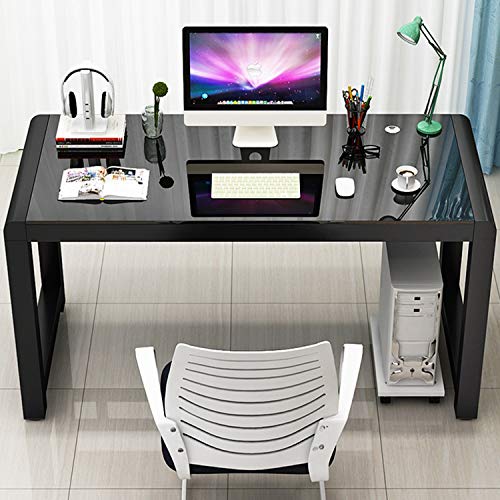 Jerry & Maggie - Tempered Glass Computer Desk Strength Sturdy Surface Laptop Desk Dinning Cocktail Table USB Accessory Attribute Professional Office Desk Modern Plain Legs Personal Workstation Black