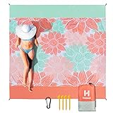 HIHOHO Beach Blanket, Sandproof Beach Mat 79' X 83' for 1-3 Adults Waterproof Quick Drying Outdoor Picnic Mat with Pocket for Travel, Camping, Hiking