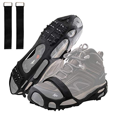 Ice Cleats Snow Traction Cleats Crampons for Walking on Snow and Ice Non-Slip Overshoe with Removable Straps Rubber Anti Slip Crampons Slip-on Stretch Footwear