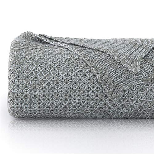 Bedsure Grey Knit Throw Blanket for Sofa and Couch-50 x 60 inches Cozy Soft Farmhouse Throw Blanket-Lightweight Cable Knitted Throw