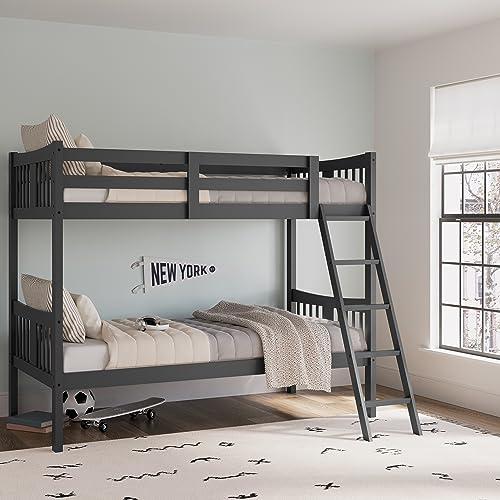 Storkcraft Caribou Twin-over-Twin Bunk Bed (Gray) – GREENGUARD Gold Certified, Converts to 2 individual twin beds