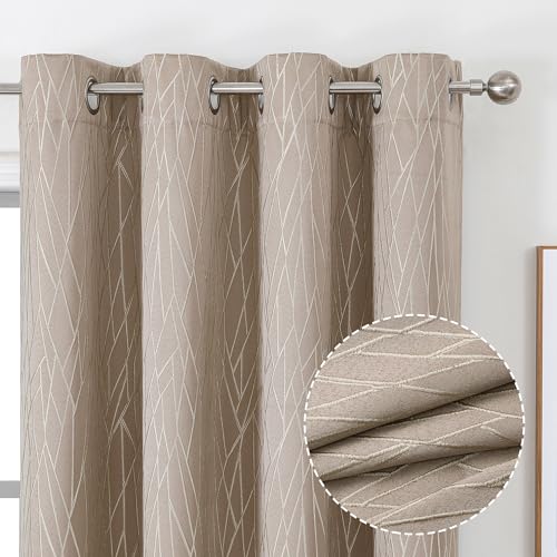 OVZME Lobby Camel Jacquard 100% Blackout Curtains for Bedroom 84 Inches Set of 2 Panels, Thermal Insulated & Warmth Room Darkening Drapes, Privacy & Reducing Noise Blackout Curtains, Each 52x84 Inch