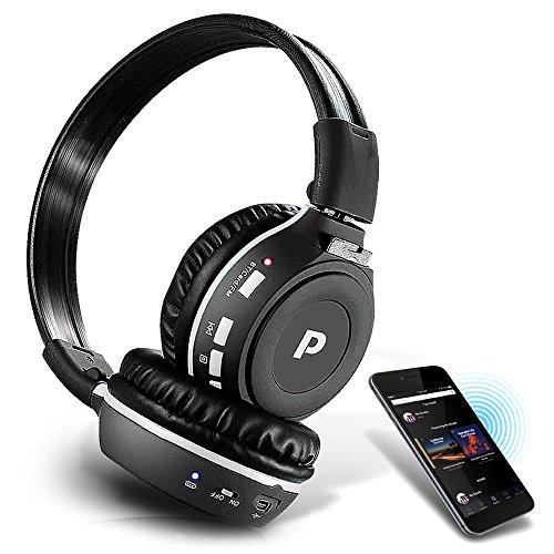 Premium Wireless Bluetooth Headphones, SD Wireless Card Reader, Dual Listening Mode - Listen w/ a Friend, MP3, Built-in Mic for Call Answering, FM Radio, Portable Folding Design, from Pyle (PHPMP39)