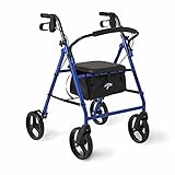 Medline Standard Steel Folding Rollator Walker with 8' Wheels, Supports up to 350 lbs, Blue