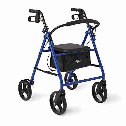 Medline Standard Steel Folding Rollator Walker with 8' Wheels, Supports up to 350 lbs, Blue