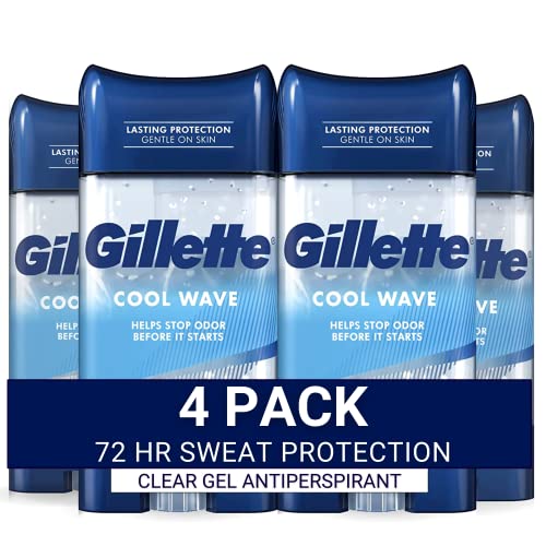 Gillette Antiperspirant Deodorant for Men, Clear Gel, Cool Wave, 72 Hr. Sweat Protection, 3.8 oz, Pack of 4
