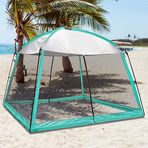 GREGIN Screen House 11x11 Ft Mesh Net Wall Camping Canopy Tent Shelter Gazebos, Easy Setup & Waterproof, Suitable for Patios Outdoor Camping Activities(Blue)